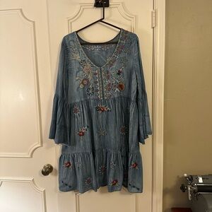Blue Tiered Ruffled Sundress with Bell Sleeves